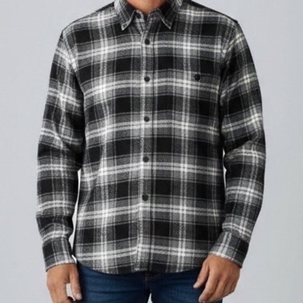 Faherty Organic Cotton Flannel Shirt Gray Blue Plaid Gorpcore Outdoorsman XL